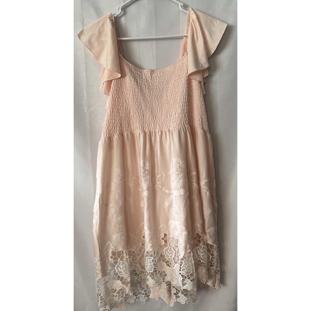 Venus Women's Pink Lace Hem  V-Neck Smocked Bodice Ruffle Cap Sleeve Dress XL - Picture 5 of 8
